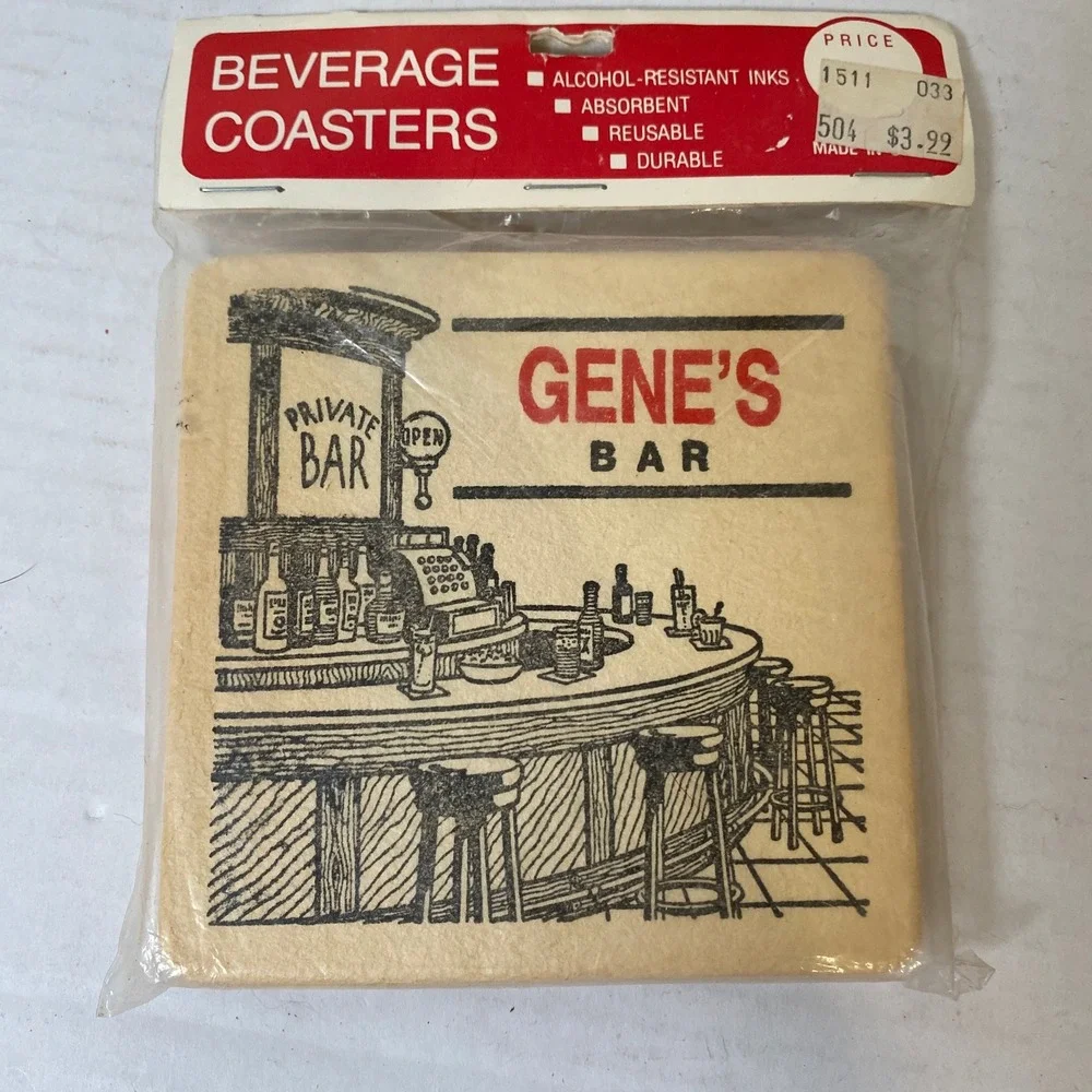 Maude Corporation Gene's Bar Coasters Alcohol Resistant Absorbent New 2 packs‎